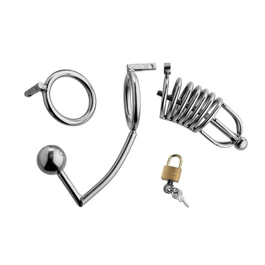 Condemned Penetration Cage with Anal Urethral Insertion - Penis Plugs