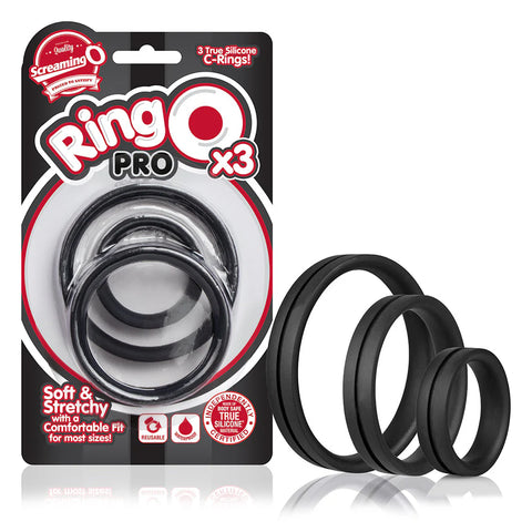 Screaming O RingO Pro X3 Super Stretchy Cock Rings Set Black - Stretchy Cock Rings
