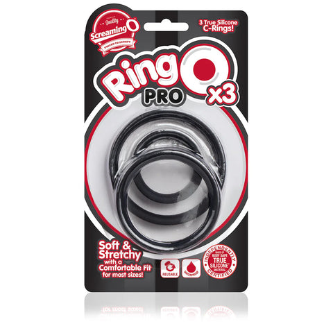 Screaming O RingO Pro X3 Super Stretchy Cock Rings Set Black - Stretchy Cock Rings