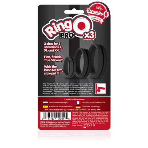 Screaming O RingO Pro X3 Super Stretchy Cock Rings Set Black - Stretchy Cock Rings