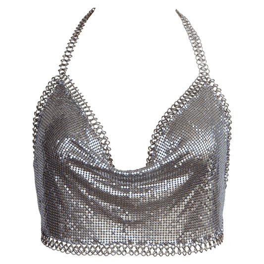 Muse Lingerie Womens Cropped Halter Neck Top Silver - Skirts And Club Wear