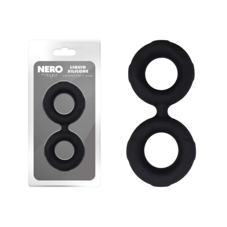 Playful Nero Liquid Silicone Connected Cock Ring Silicone Cock Rings