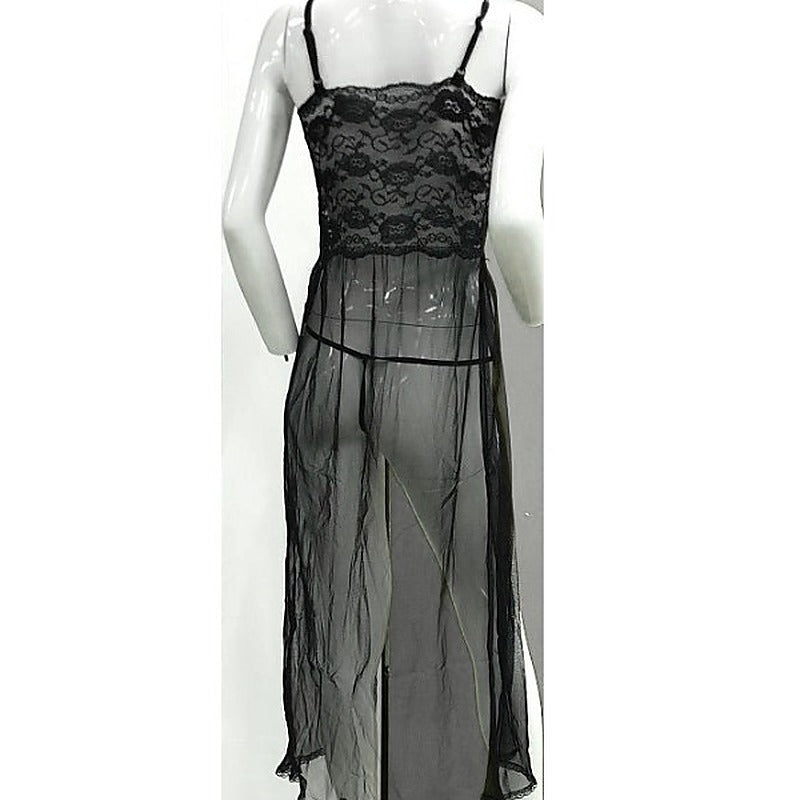 Black See Through Sheer Night Dress with G-String - Kimono's and Gowns