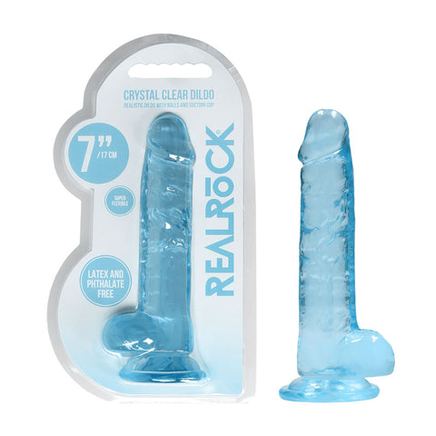Shots Toys REALROCK Realistic Dildo With Balls Blue - Realistic Dildos