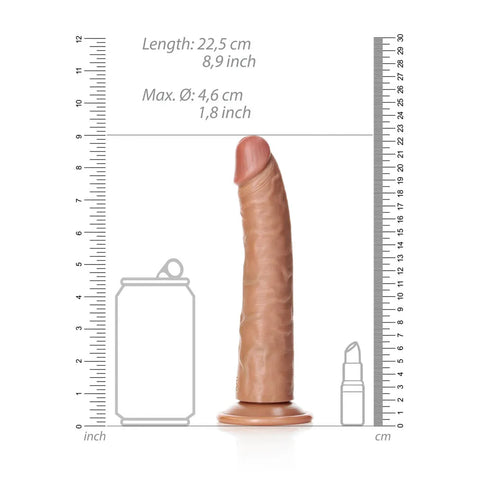 Shots Toys REALROCK Realistic Slim Dildo with Suction Cup Tan - Realistic Dildos