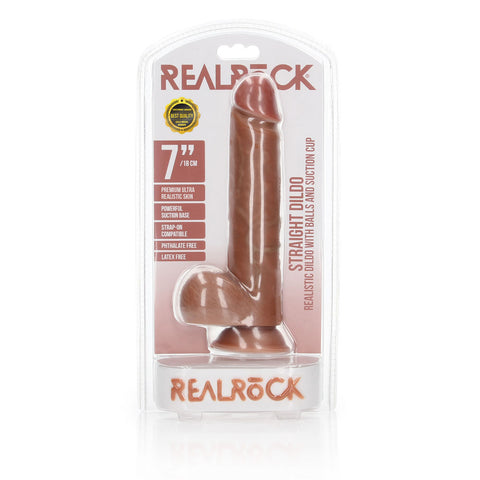 REALROCK 18 cm Straight Realistic Dildo with Balls Tan - Realistic Dildos