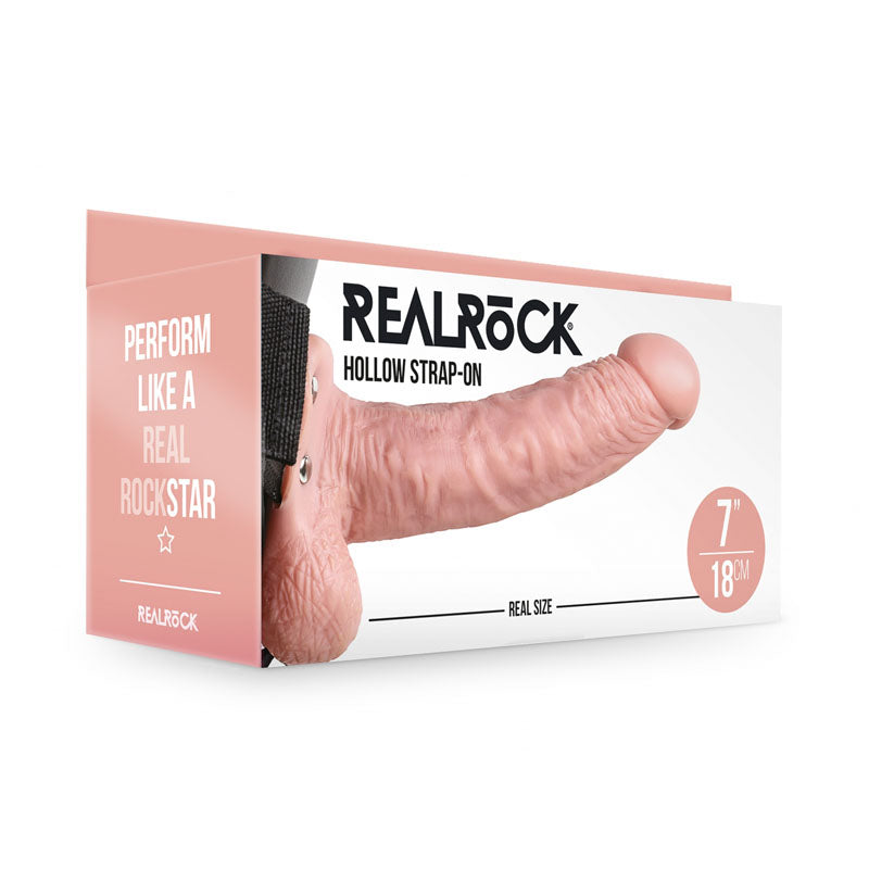 Shots REALROCK Hollow Strap-On Dong with Balls Flesh Strap On Sextoys