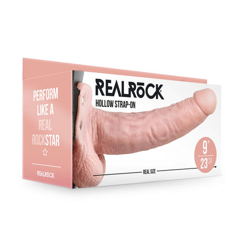 Shots REALROCK Hollow Strap-On Dong with Balls Flesh - Strap On Sextoys