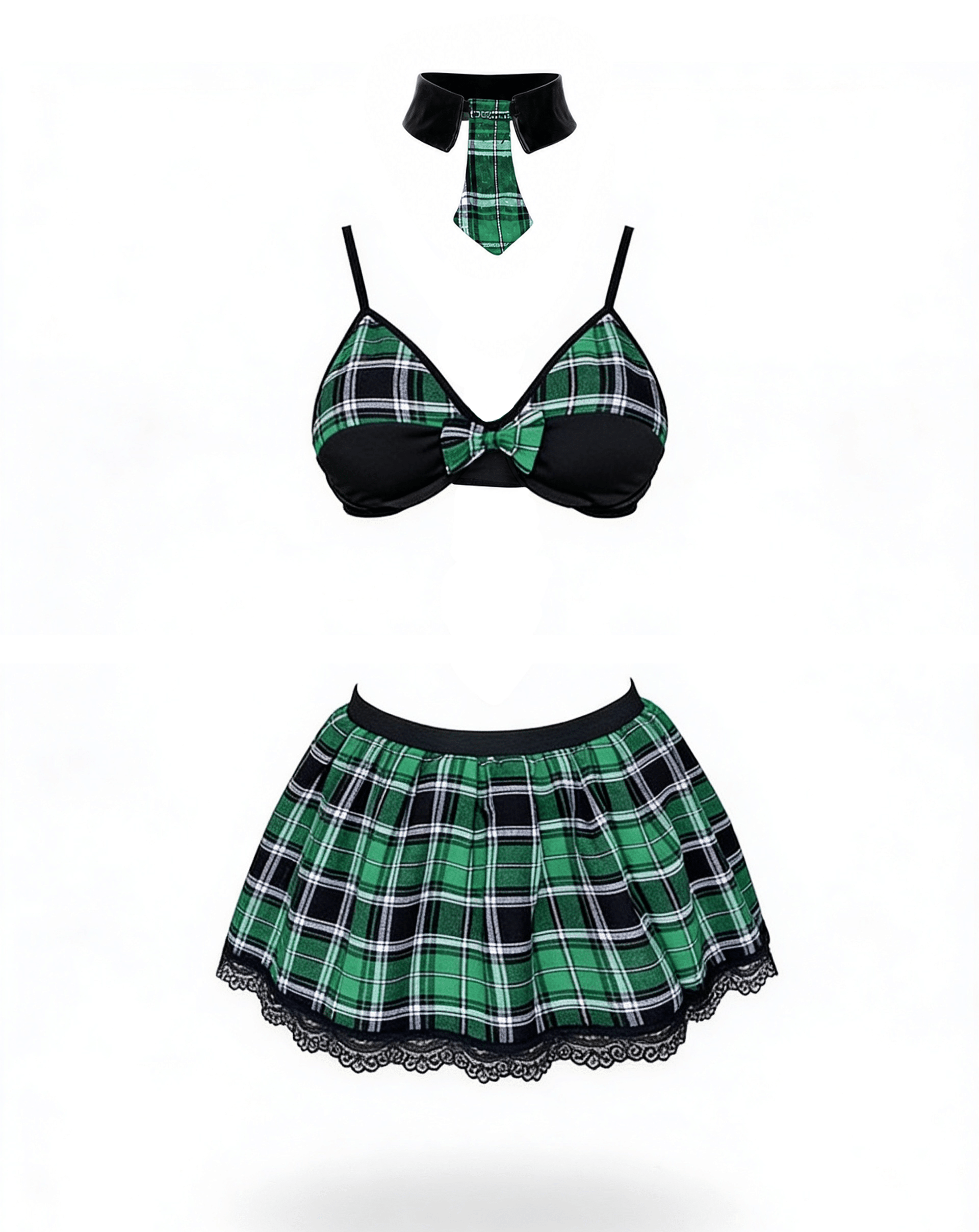 Love In Leather 4 Piece Sexy School Girls Dress Set Green - Fancy Dress Ups