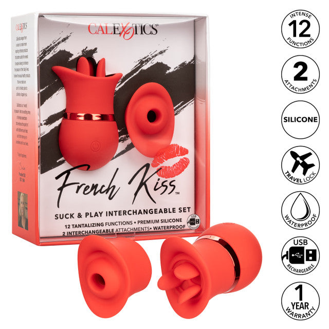 French Kiss 12 Function Suck & Play Interchangeable Set Red Clit Ticklers and Pulsators