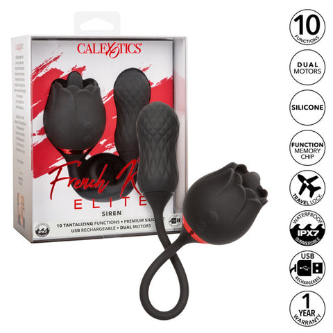 French Kiss Elite Siren 10 Function Clitoral Stimulator Black - Clit Ticklers and Pulsators