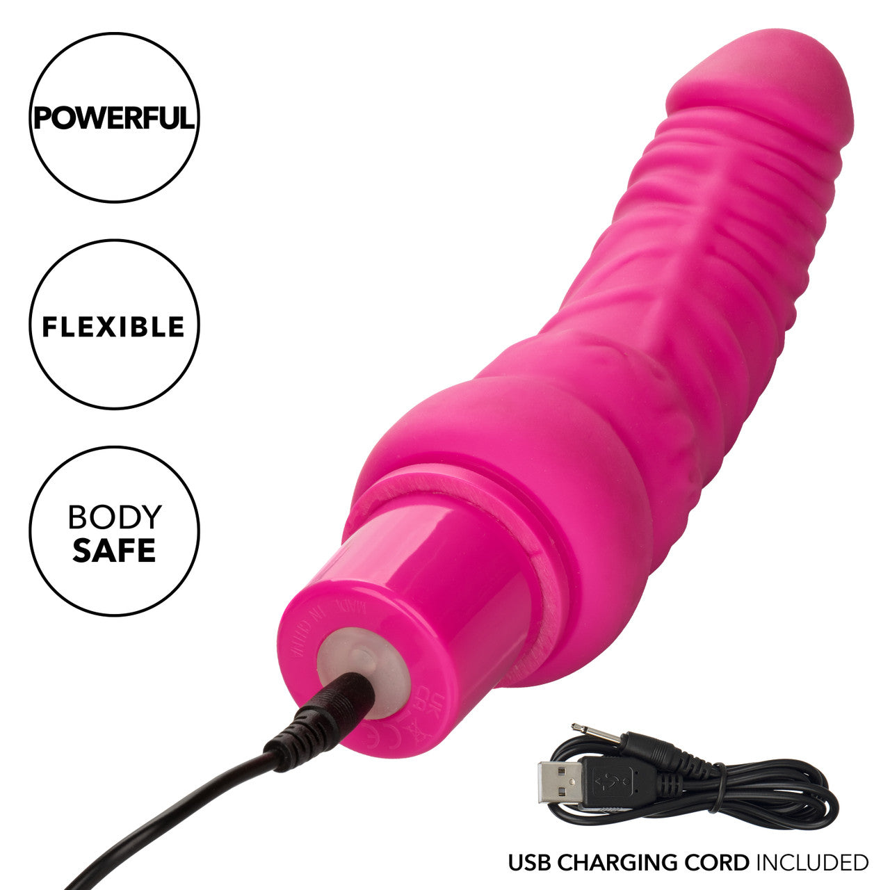 CalExotics Rechargeable Power Stud Curvy Dildo Pink Vibrating Dildos