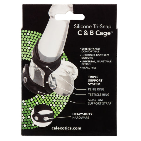 CalExotics Silicone Tri-Snap Male C and B Cage - Stretchy Cock Rings
