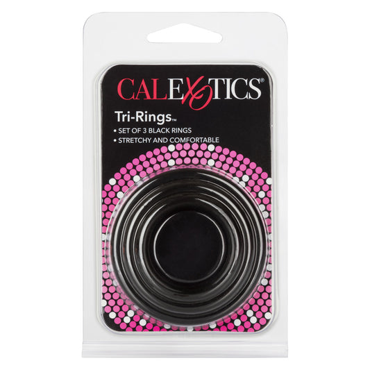 CalExotics 3 PIece Stretchy Mens Tri-Rings Black Stretchy Cock Rings
