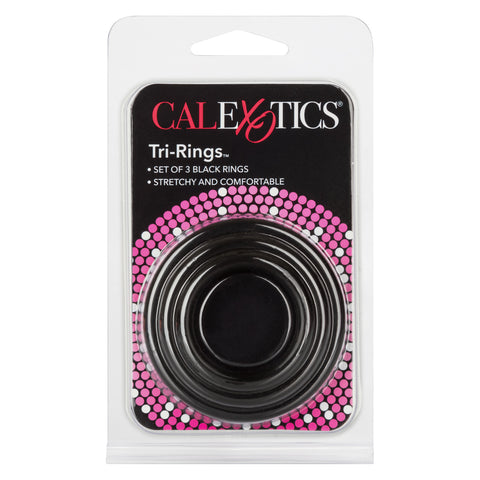 CalExotics 3 PIece Stretchy Mens Tri-Rings Black - Stretchy Cock Rings