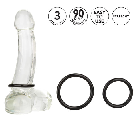 CalExotics 3 PIece Stretchy Mens Tri-Rings Black - Stretchy Cock Rings