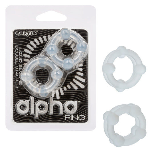 CalExotics Alpha Liquid Silicone Double Stacker Cock Ring - Cock Ring Sets