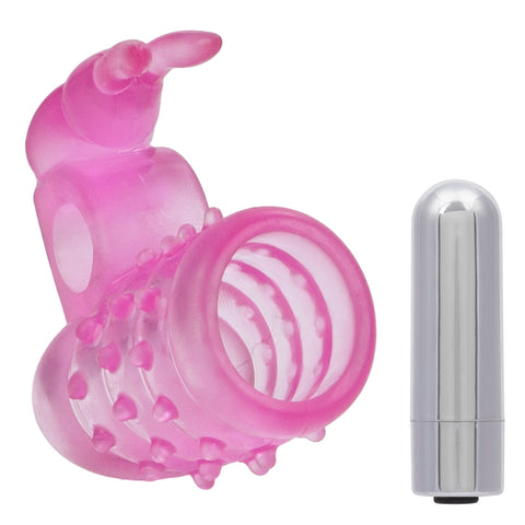 Basic Essentials Stretchy Vibrating Bunny Enhancer - Cock Rings