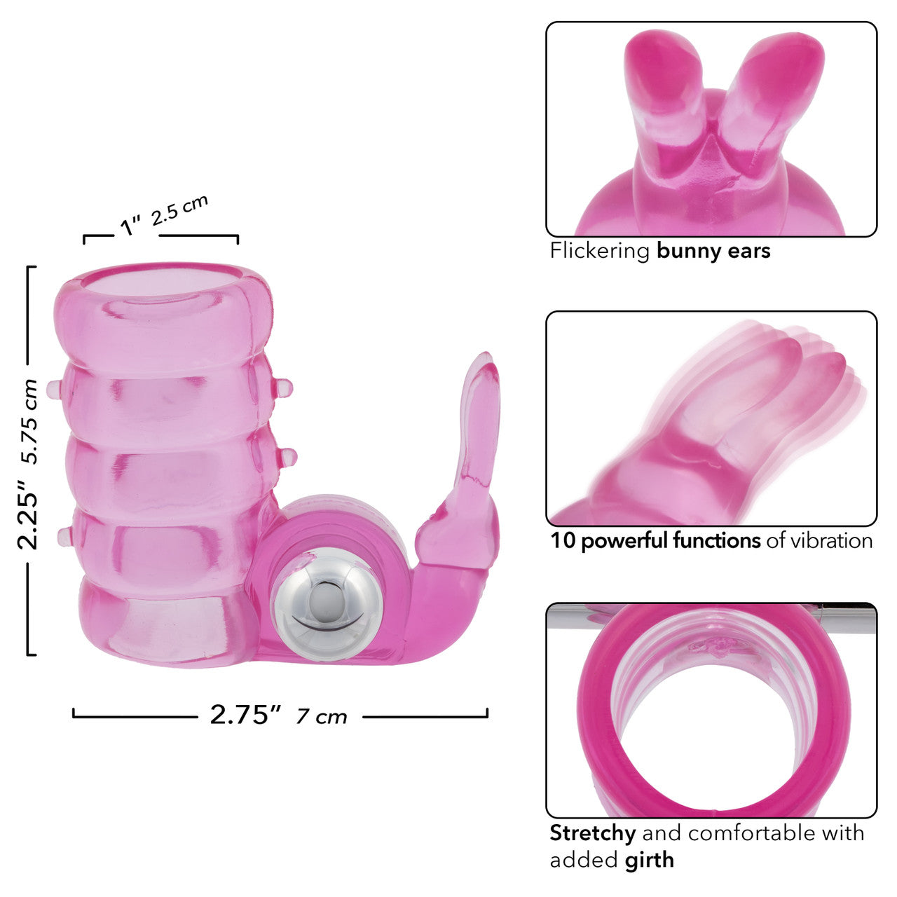 Basic Essentials Stretchy Vibrating Bunny Enhancer Cock Rings