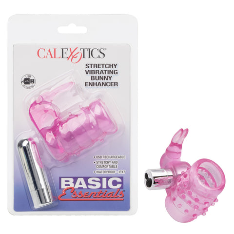 Basic Essentials Stretchy Vibrating Bunny Enhancer - Cock Rings