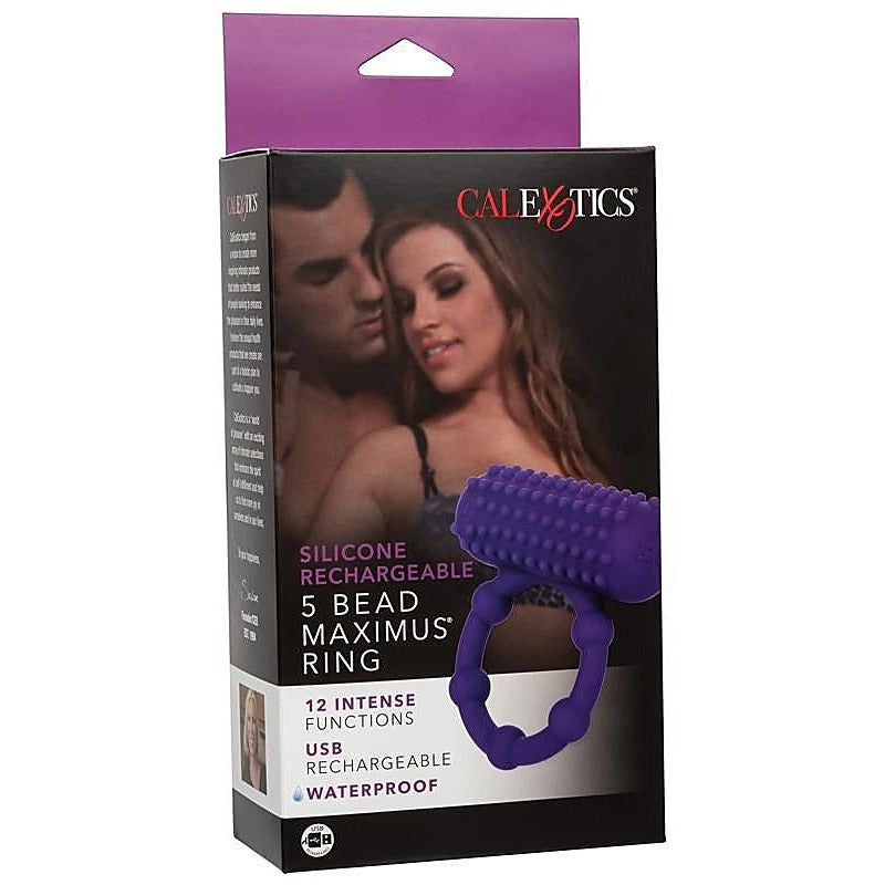 Silicone 12 Functions Rechargeable 5 Bead Maximus Ring - Vibrating Cock Rings