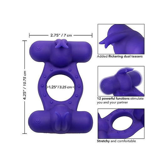Silicone 12-Functions Rechargeable Triple Orgasm Enhancer Ring