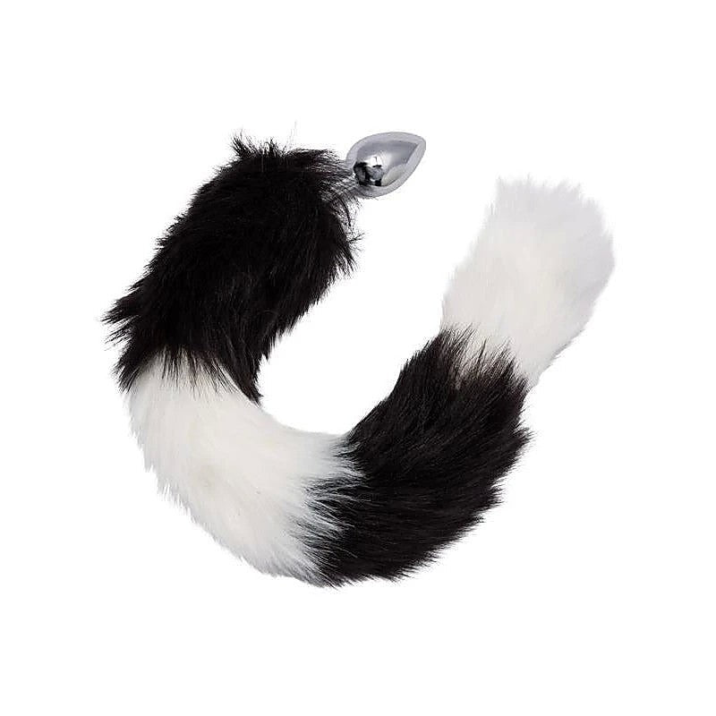 Running Wild Black and White Metallic Anal Probe with Long Tail - Butt Plugs