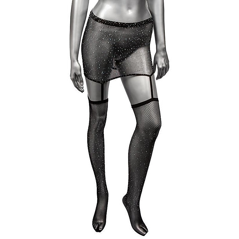 Radiance One Piece Plus Size Womans Garter Skirt With Thigh Highs - Fishnet and Thigh Highs