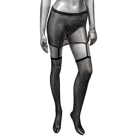 Radiance One Piece Plus Size Womans Garter Skirt With Thigh Highs - Fishnet and Thigh Highs