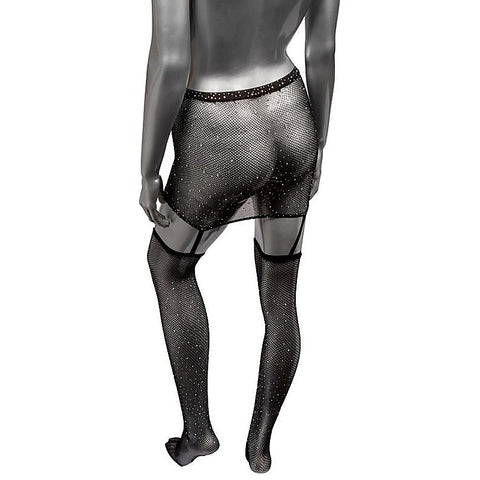 Radiance One Piece Plus Size Womans Garter Skirt With Thigh Highs - Fishnet and Thigh Highs