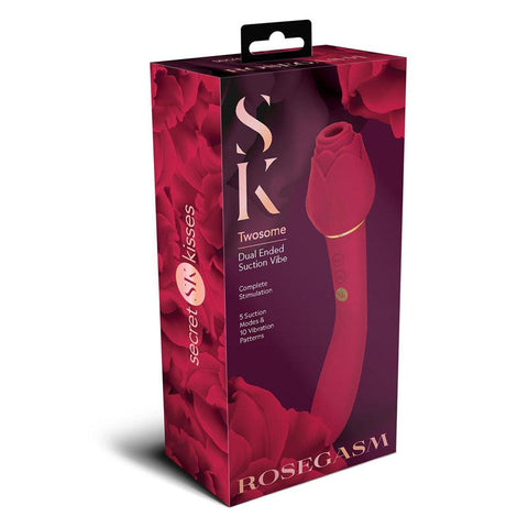 Secret Kisses ROSEGASM TWOSOME Air Pulsation Stimulator & Vibrator Rose Red - Clit Ticklers and Pulsators