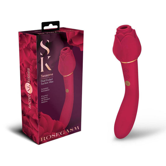 Secret Kisses ROSEGASM TWOSOME Air Pulsation Stimulator & Vibrator Rose Red - Clit Ticklers and Pulsators