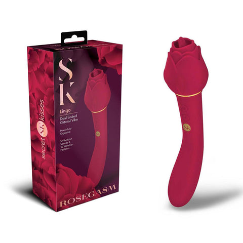 Secret Kisses ROSEGASM LINGO Dual Vibrator & Flicking Stimulator Rose Red - Clit Ticklers and Pulsators