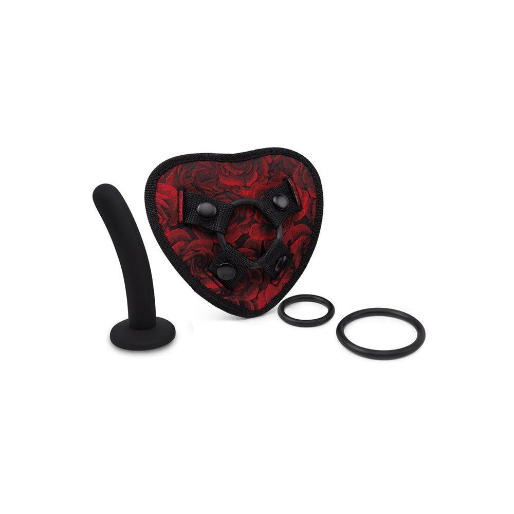 Secret Kisses ROSEGASM Heart Shaped Strap On Harness With 5 Inch Dildo Red/Black Strap On Sextoys