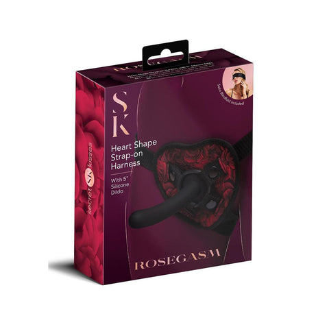 Secret Kisses ROSEGASM Heart Shaped Strap On Harness With 5 Inch Dildo Red/Black - Strap On Sextoys