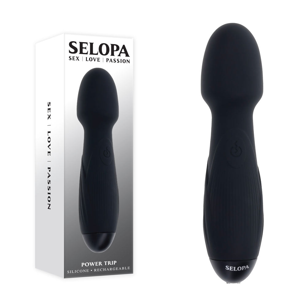 Selopa POWER TRIP USB Rechargeable Body Wand Massager Black Body Wands