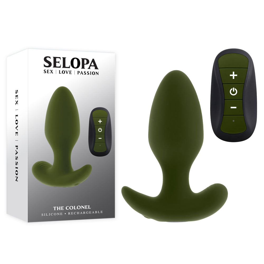 Selopa THE COLONEL USB Rechargeable Vibrating Butt Plug With Wireless Remote Green Butt Plugs