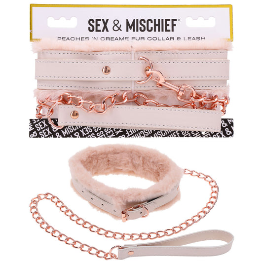 Sportsheets Sex & Mischief Peaches N CreaMe Fur Collar & Leash - Collars and Leads