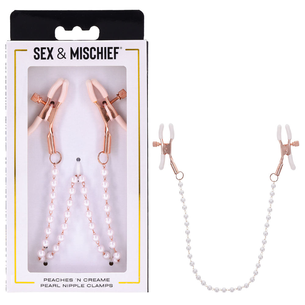 Sportsheets Sex & Mischief Peaches N CreaMe Pearl Nipple Clamps Nipple and Clit Clamps