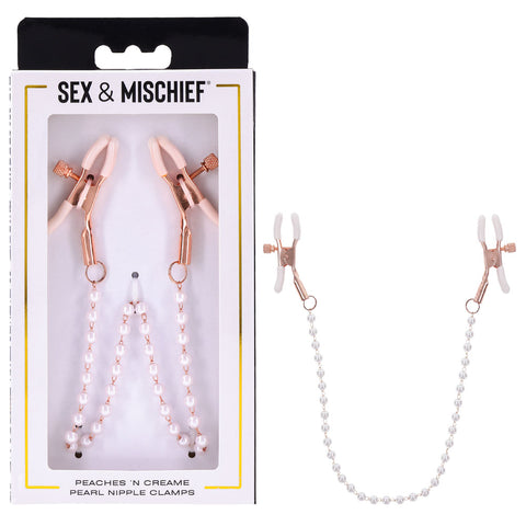 Sportsheets Sex & Mischief Peaches N CreaMe Pearl Nipple Clamps - Nipple and Clit Clamps