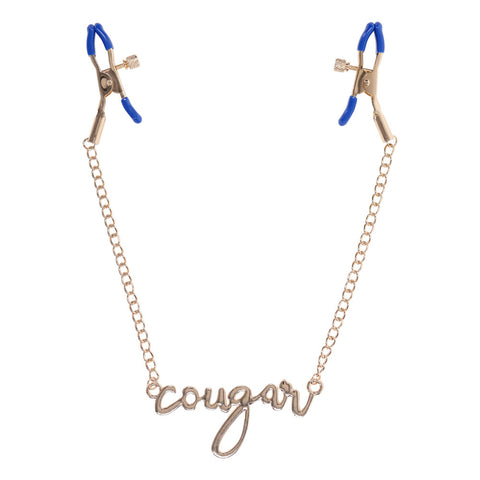 Sportsheets Sex & Mischief Cougar Nipple Clamps With Chain Gold - Nipple and Clit Clamps