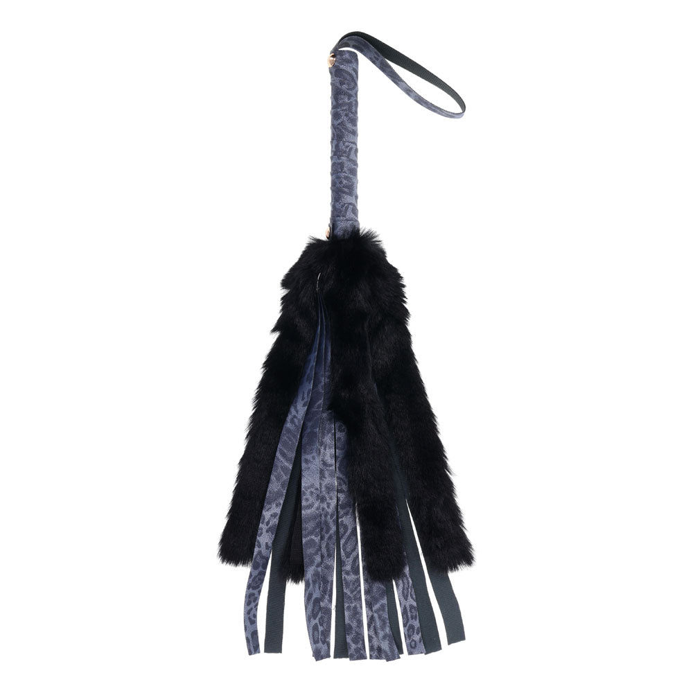 Sportsheets Sex & Mischief Cougar Faux Fur Flogger Whip Navy Blue / Black Whips And Crops