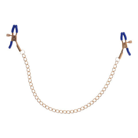 Sportsheets Sex & Mischief Cougar Chained Nipple Clamps With Cougar Chain Gold - Nipple and Clit Clamps