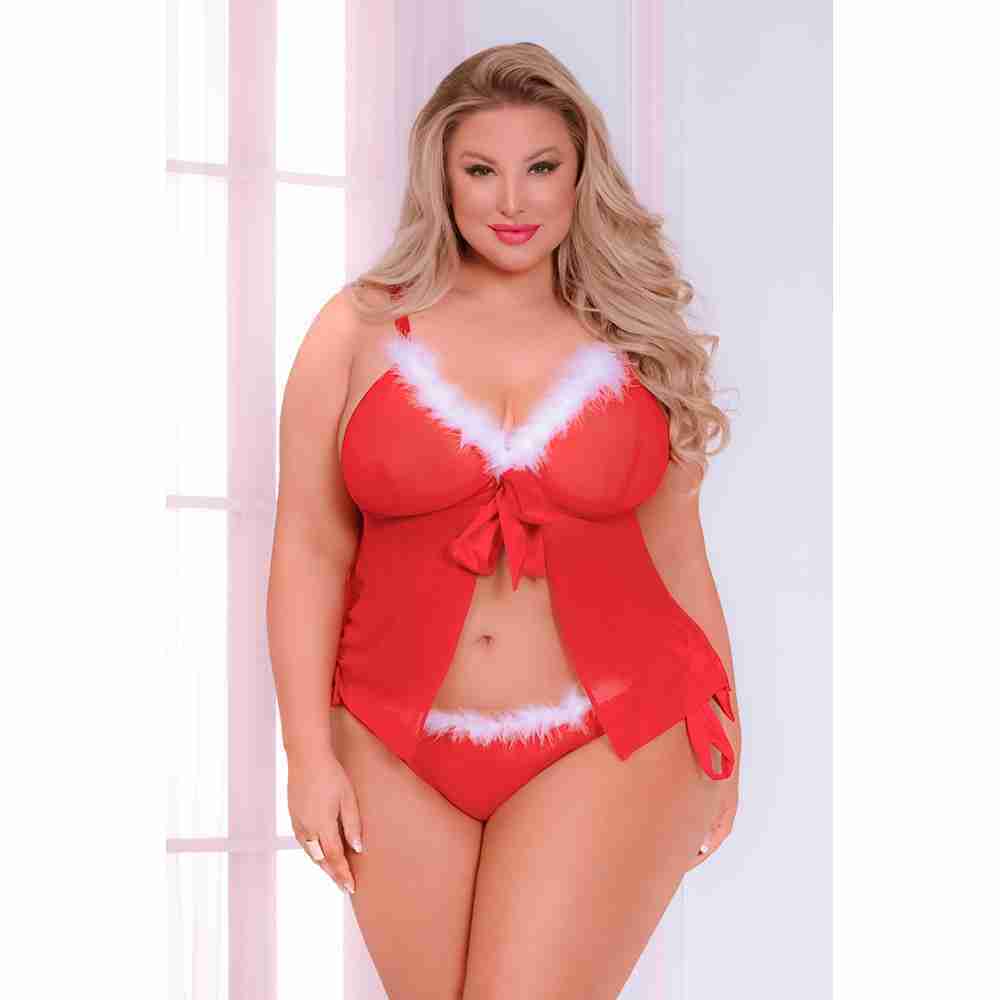 Seven Til Midnight Secret Santa Christmas Camidoll Set Red Queen Size Plus Sized Lingerie