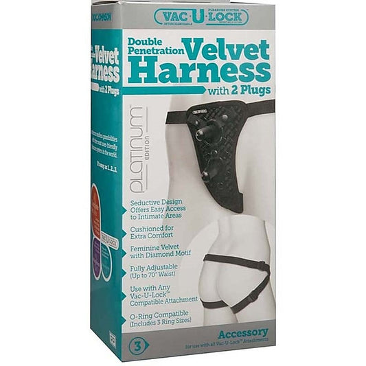 Vac-U-Lock Double Penetration Velvet Harness with 2 Plugs