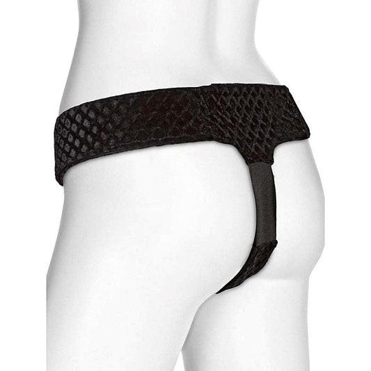 Vac-U-Lock EZ Rider Thong Velvet Harness with Plug Black