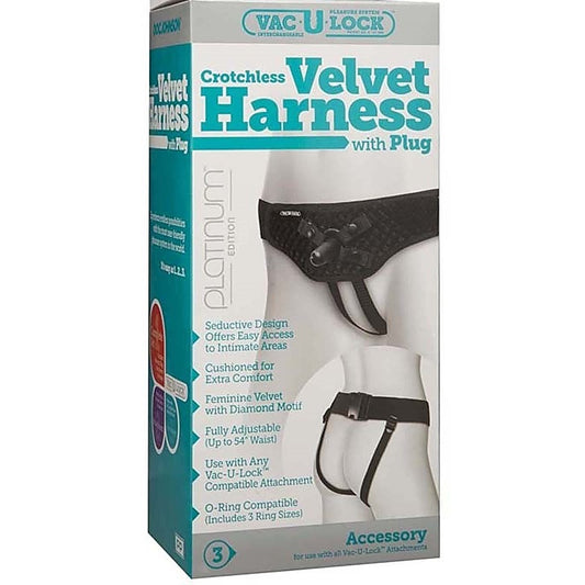 Vac-U-Lock Crotchless Velvet Harness with Plug