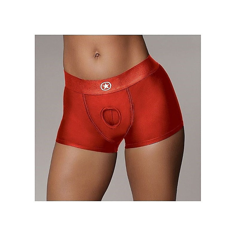 Radiant Red Vibrating Strap-on Boxer by Shots Toys - Strap On Sextoys