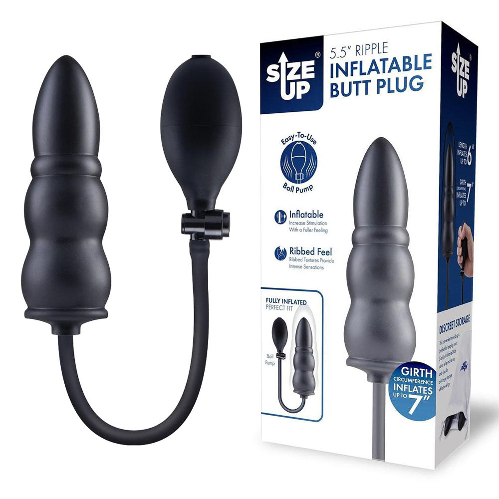 Xgen Size Up Ripple Inflatable Butt Plug Black Butt Plugs