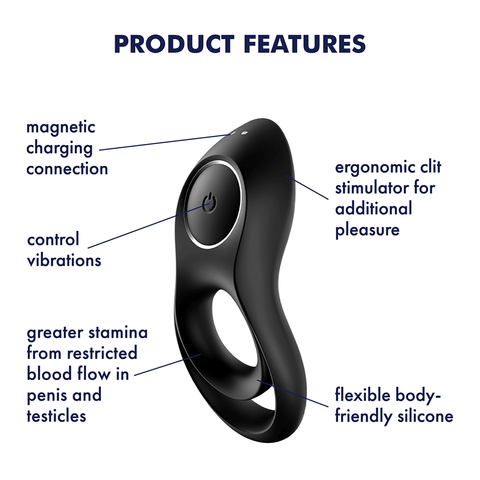 Satisfyer Legendary Duo Vibrating Silicone Cock Ring Black - Ball and Cock Toys